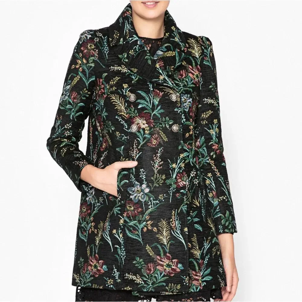 Ba&sh Wylie Floral Tapestry Coat Double Breasted Jacquard Brocade Jacket, XS - Picture 2 of 16
